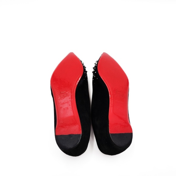 Christian Louboutin Black Suede Studded Spike Crystal Pointed Toe Flats EU 37 - Picture 7 of 7